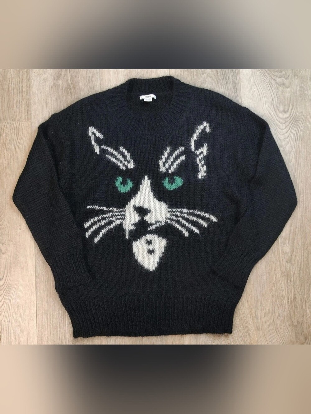 Bar III Black Tuxedo Cat Face Mohair Blend Oversized Sweater Size M